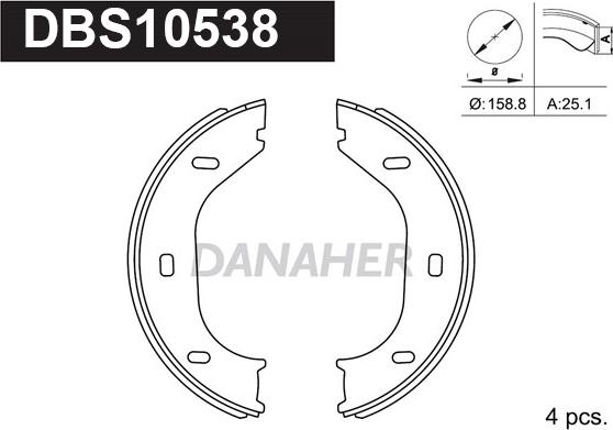 Danaher DBS10538 - Комплект гальм, ручник, парковка autocars.com.ua