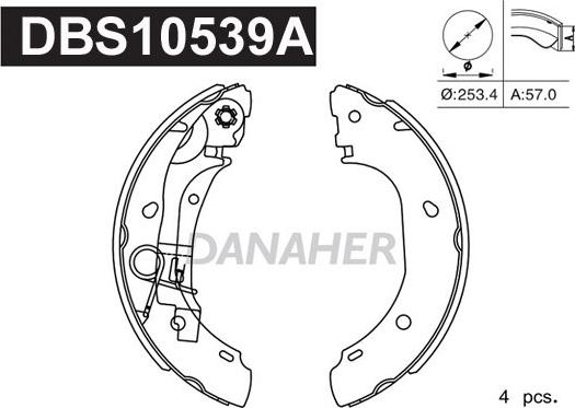 Danaher DBS10539A - Комплект гальм, барабанний механізм autocars.com.ua