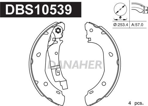 Danaher DBS10539 - Комплект гальм, барабанний механізм autocars.com.ua