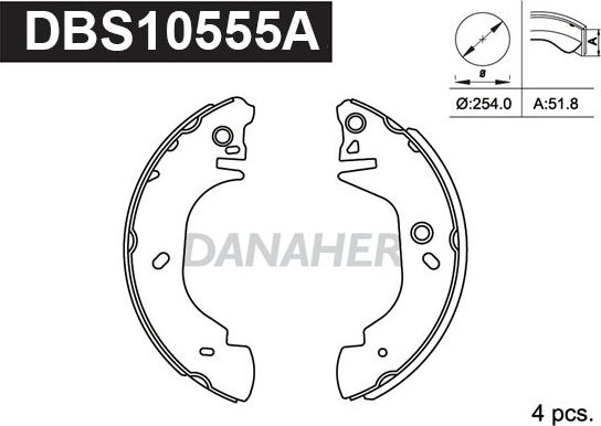 Danaher DBS10555A - Комплект гальм, барабанний механізм autocars.com.ua