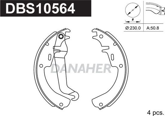 Danaher DBS10564 - Комплект гальм, барабанний механізм autocars.com.ua