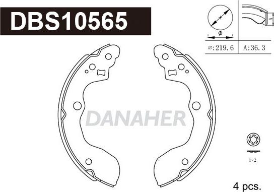 Danaher DBS10565 - Комплект гальм, барабанний механізм autocars.com.ua