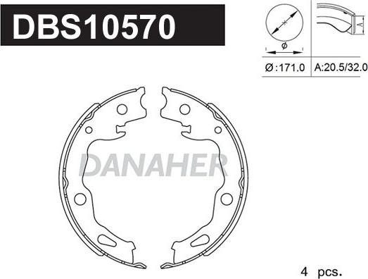 Danaher DBS10570 - Комплект гальм, ручник, парковка autocars.com.ua