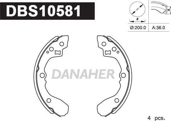Danaher DBS10581 - Комплект гальм, барабанний механізм autocars.com.ua