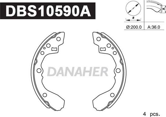 Danaher DBS10590A - Комплект гальм, барабанний механізм autocars.com.ua
