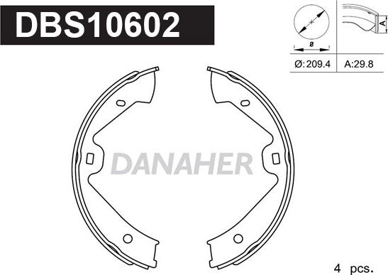 Danaher DBS10602 - Комплект гальм, ручник, парковка autocars.com.ua