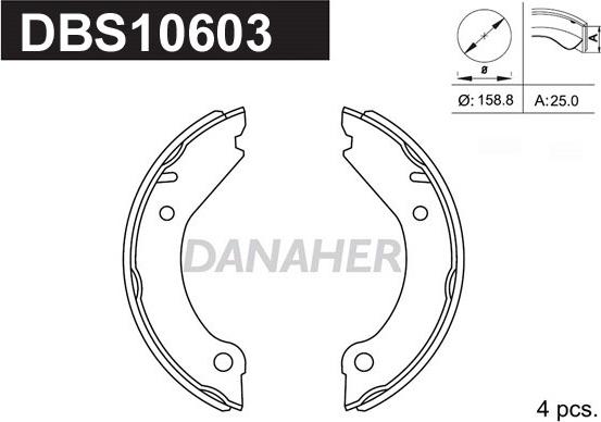 Danaher DBS10603 - Комплект гальм, ручник, парковка autocars.com.ua