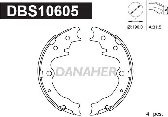 Danaher DBS10605 - Комплект гальм, ручник, парковка autocars.com.ua