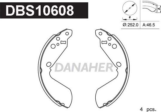 Danaher DBS10608 - Комплект гальм, барабанний механізм autocars.com.ua