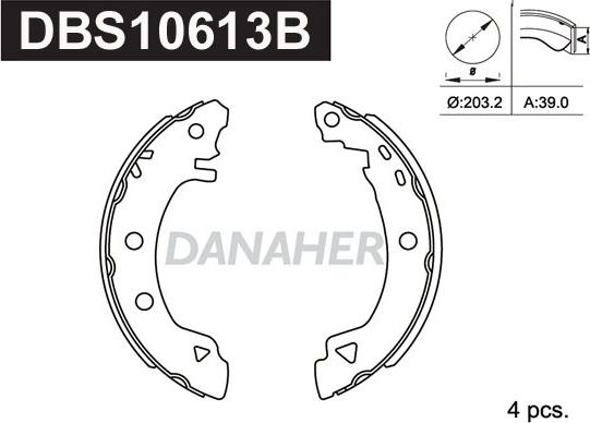 Danaher DBS10613B - Комплект гальм, барабанний механізм autocars.com.ua