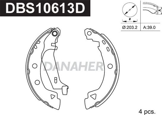 Danaher DBS10613D - Комплект гальм, барабанний механізм autocars.com.ua