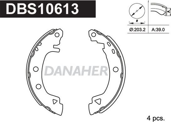 Danaher DBS10613 - Комплект гальм, барабанний механізм autocars.com.ua