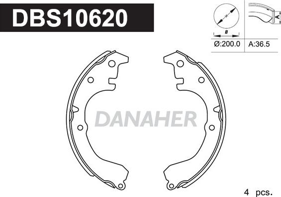 Danaher DBS10620 - Комплект гальм, барабанний механізм autocars.com.ua