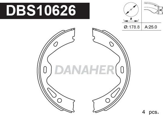 Danaher DBS10626 - Комплект гальм, ручник, парковка autocars.com.ua