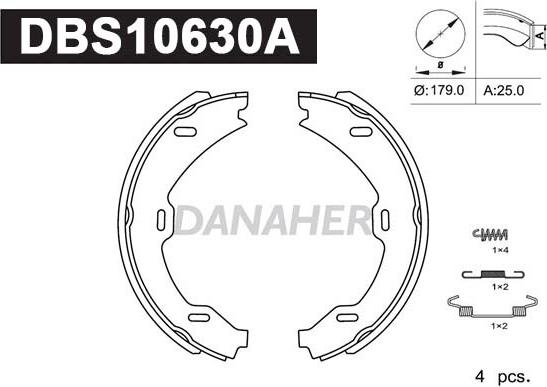 Danaher DBS10630A - Комплект гальм, ручник, парковка autocars.com.ua