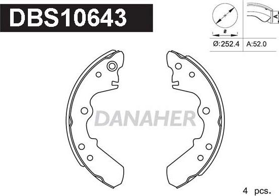 Danaher DBS10643 - Комплект гальм, барабанний механізм autocars.com.ua