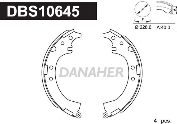 Danaher DBS10645 - Комплект гальм, барабанний механізм autocars.com.ua