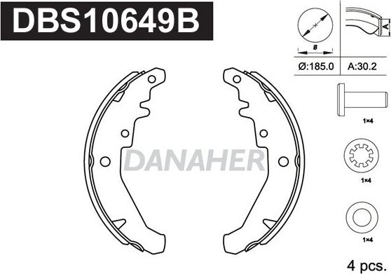 Danaher DBS10649B - Комплект гальм, барабанний механізм autocars.com.ua