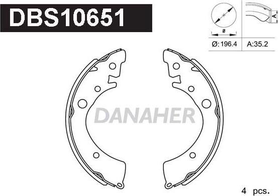 Danaher DBS10651 - Комплект гальм, барабанний механізм autocars.com.ua