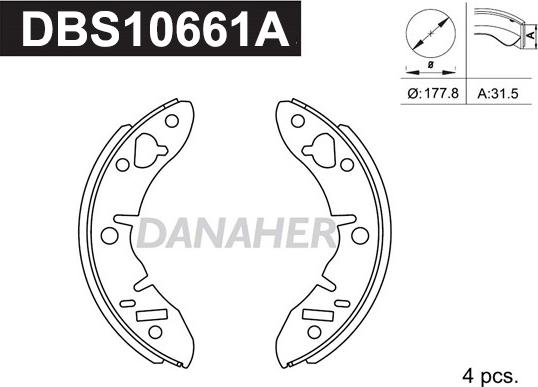 Danaher DBS10661A - Комплект гальм, барабанний механізм autocars.com.ua