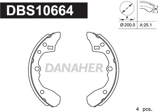 Danaher DBS10664 - Комплект гальм, барабанний механізм autocars.com.ua