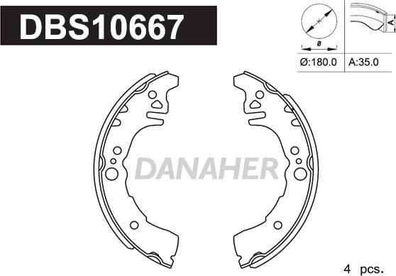 Danaher DBS10667 - Комплект гальм, барабанний механізм autocars.com.ua