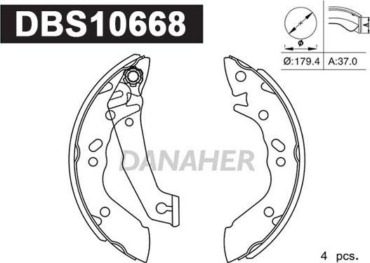 Danaher DBS10668 - Комплект гальм, барабанний механізм autocars.com.ua