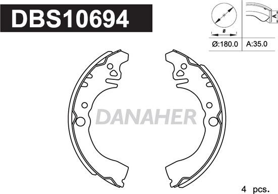Danaher DBS10694 - Комплект гальм, барабанний механізм autocars.com.ua
