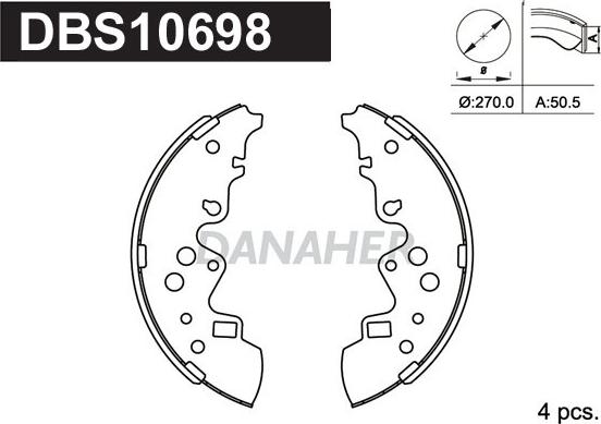 Danaher DBS10698 - Комплект гальм, барабанний механізм autocars.com.ua