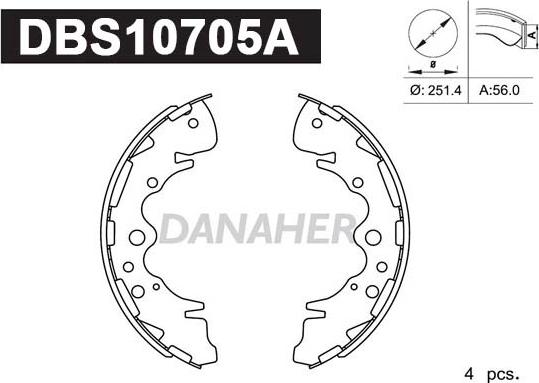 Danaher DBS10705A - Комплект гальм, барабанний механізм autocars.com.ua