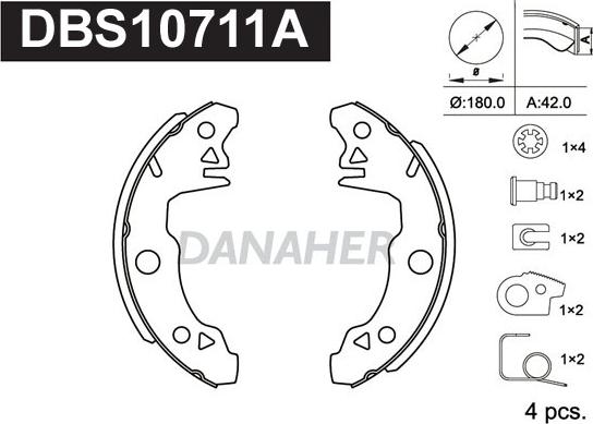 Danaher DBS10711A - Комплект гальм, барабанний механізм autocars.com.ua