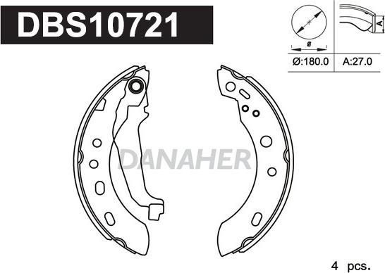 Danaher DBS10721 - Комплект гальм, барабанний механізм autocars.com.ua