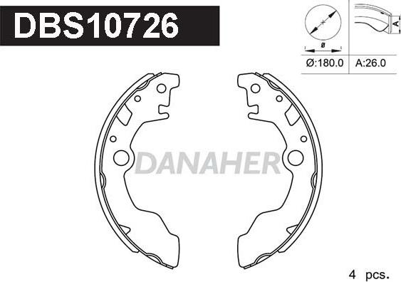 Danaher DBS10726 - Комплект гальм, барабанний механізм autocars.com.ua