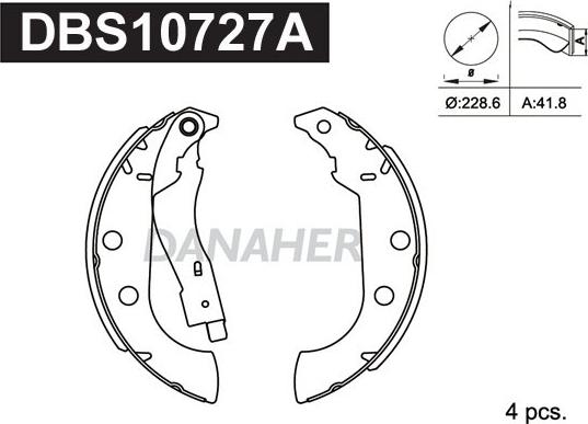 Danaher DBS10727A - Комплект гальм, барабанний механізм autocars.com.ua