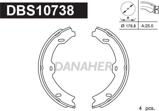 Danaher DBS10738 - Комплект гальм, ручник, парковка autocars.com.ua