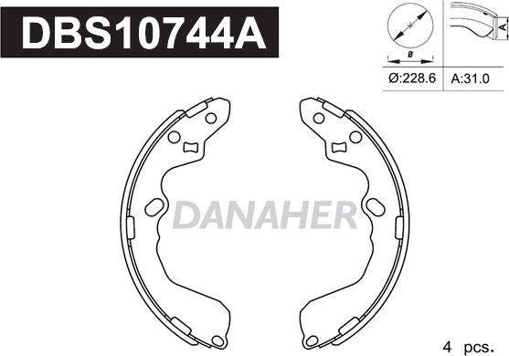 Danaher DBS10744A - Комплект гальм, барабанний механізм autocars.com.ua