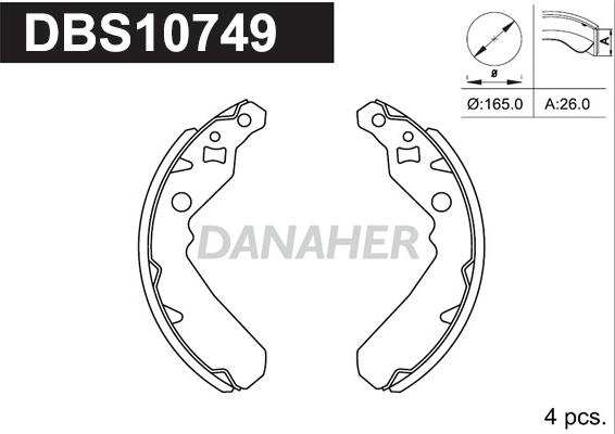 Danaher DBS10749 - Комплект гальм, барабанний механізм autocars.com.ua
