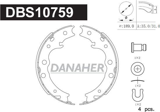 Danaher DBS10759 - Комплект гальм, ручник, парковка autocars.com.ua