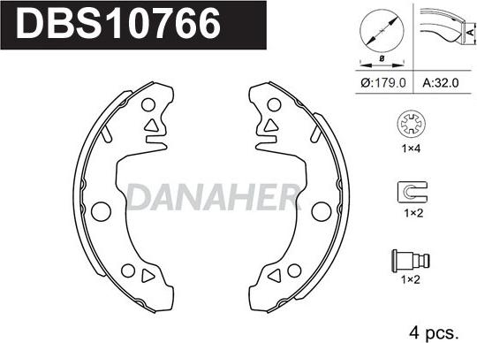 Danaher DBS10766 - Комплект гальм, барабанний механізм autocars.com.ua