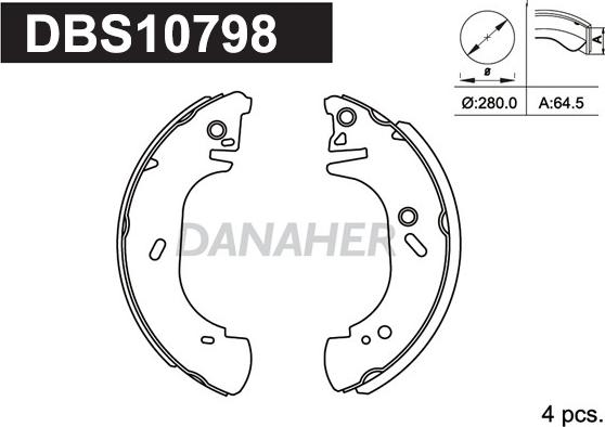 Danaher DBS10798 - Комплект гальм, барабанний механізм autocars.com.ua