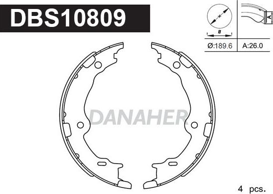 Danaher DBS10809 - Комплект гальм, ручник, парковка autocars.com.ua