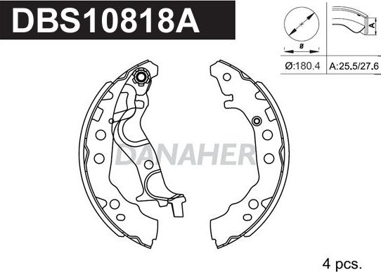 Danaher DBS10818A - Комплект гальм, барабанний механізм autocars.com.ua