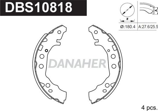 Danaher DBS10818 - Комплект гальм, барабанний механізм autocars.com.ua