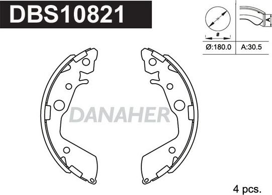 Danaher DBS10821 - Комплект тормозных колодок, барабанные autodnr.net