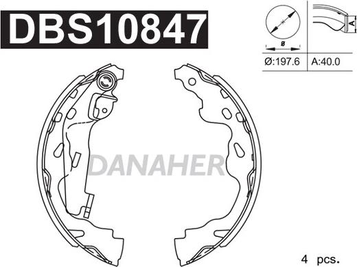Danaher DBS10847 - Комплект гальм, барабанний механізм autocars.com.ua