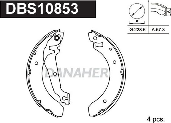 Danaher DBS10853 - Комплект гальм, барабанний механізм autocars.com.ua