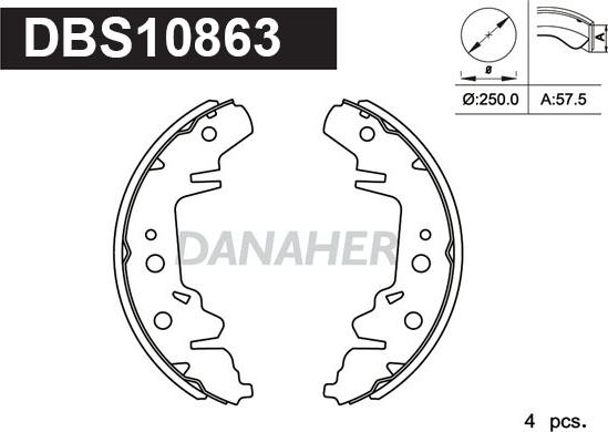 Danaher DBS10863 - Комплект гальм, барабанний механізм autocars.com.ua