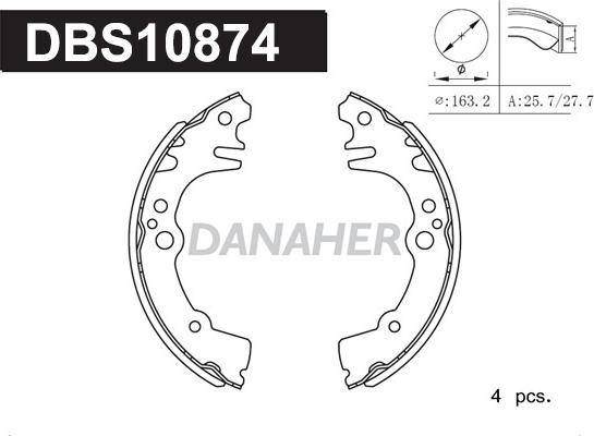 Danaher DBS10874 - Комплект гальм, барабанний механізм autocars.com.ua