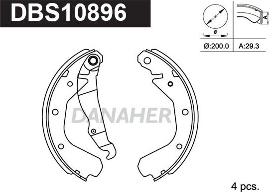 Danaher DBS10896 - Комплект гальм, барабанний механізм autocars.com.ua