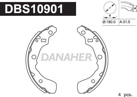 Danaher DBS10901 - Комплект гальм, барабанний механізм autocars.com.ua